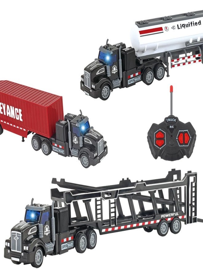 CALEST Remote Control Truck, 14" 1:48 mini Truck Toy, equipped with 2 Rechargeable Batteries, Semi-Trailers include Car Carriers, Tank Trucks and Container Trucks,Gifts Ideas for Boys Age 3-8 Year Old - Image 1